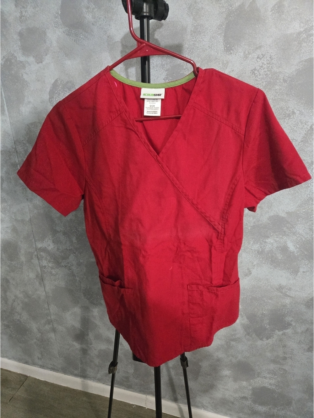 Scrubstar Red V-Neck Scrub Top with Front Pockets